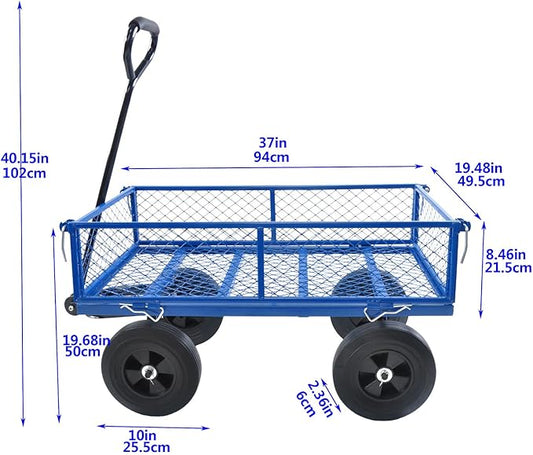 Heavy-Duty Solid Tire Garden Dump Cart - 4.86 cu. ft. Yard Wagon Cart with 600 LBS Capacity & Spacious Mesh Bed (37" x 19.5") - No-Flat Tires, Utility Wagon