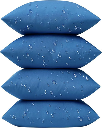 Phantoscope Pack of 4 Premium Dual Usage Outdoor Pillow Inserts, Waterproof Throw Pillows No Cover Needed, Colorful Decorative Couch Sham Cushion Stuffer Patio Couch Tent, Blue 18 x 18 Inches