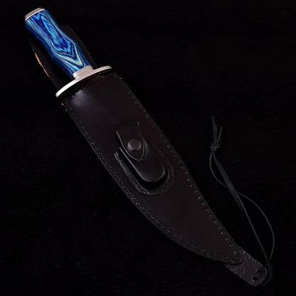 Survival Hunting Knife with Sheath, Handmade 15-inch Full Tang D2 Fixed Blade Tactical Bowie Knife for Camping, Outdoor, Bushcraft with Solid Engineered Wood Handle,Gift for BF/MEN (Blue)