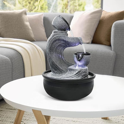 15.7-inch High 4-Tier Indoor Tabletop Water Fountain Polyresin Water Fountains - Resin Crafts - Elegant Design - Tabletop Ornament - Ideal for Desktop Home Office Living Room Gifts