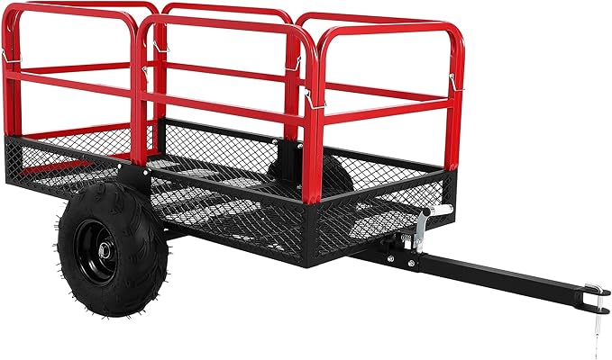 Garden Dump Cart, 1500 LBS Capacity 22 Cubic Feet Heavy Duty Steel ATV Trailer Pull Behind Yard Wagon with 2 Wheels, Outdoor Lawn Mower Cart for Tractor, ATV, UTV