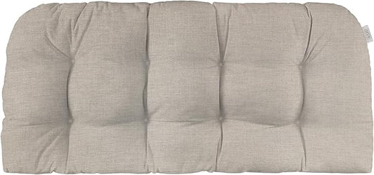 RSH DECOR: Sunbrella Tufted Wicker Loveseat Cushion | 41” x 19" | Water and Fade-Resistant Performance Fabric | Outdoor Settee Cushion for Patio Furniture | Cast Silver