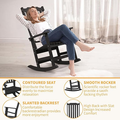 Outdoor Rocking Chairs Set of 4, Oversized All Weather High Back Porch Rocker, Patio Rockers for Outside