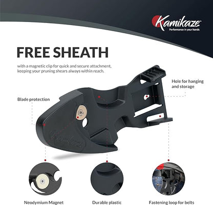Kamikaze Pruning Shears, Professional Heavy Duty Handheld Clippers with Japanese Steel Titanium Blade, 1" Cutting Capacity, Ergonomic Handle Reduces Fatigue & Boosts Efficiency – Arthritis-Friendly