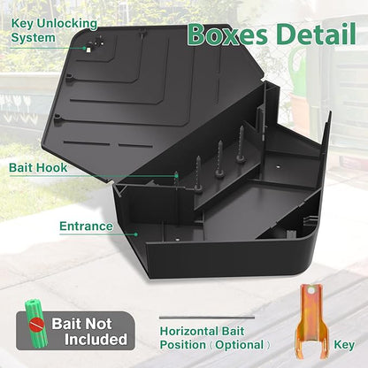Rat Station Box with Keys, 6 Pack Rodent Station Keeps Rats Away, Keeps Children and Pets Safe, Key Unlocking, Reusable & Long-Lasting, Indoor & Outdoor