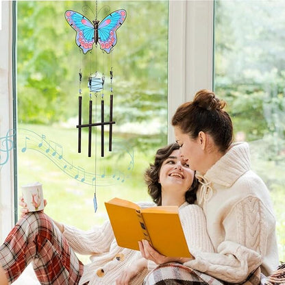 MUMTOP Butterfly Wind Chimes for Outside, Stained Glass Wind Chime Windchimes for Patio, Outdoor,Garden,Yard,Coastal,Window,Home Decor or Gifts for Women(Blue & Red)