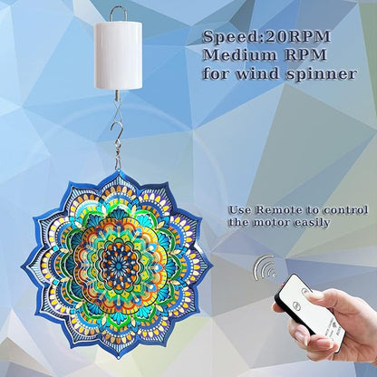 Hanging Display Motor with Remote Battery Operated 20 RPM Rotating Motor for Wind Spinner Mobile Yard Decor Hanging Ornaments Garden Sculptures-Medium Speed