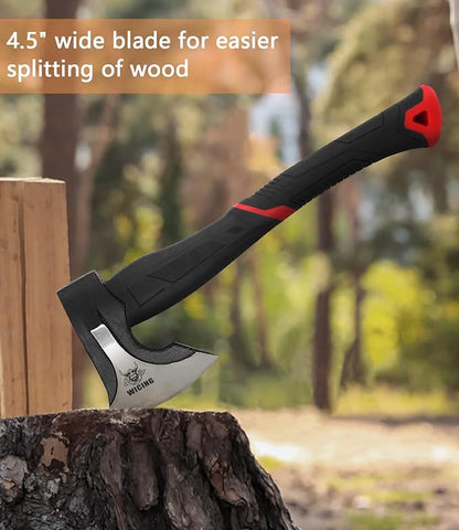 15 inch Hatchet for Small to Medium Size Kindling, Splitting Axe 1065 High Manganese Steel and Ergonomic Fiberglass Handle, 2.3 pounds