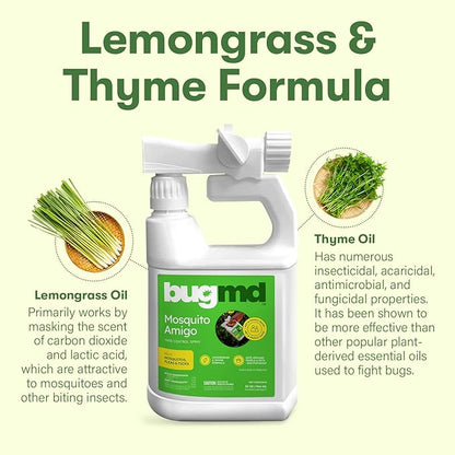 BugMD Mosquito Amigo Ant Killer & Bug Spray - Outdoor Roach, Cockroach, and Spider Killer, Fly and Insect Defense, Natural Plant-Based Formula, Safe with Essential Oils