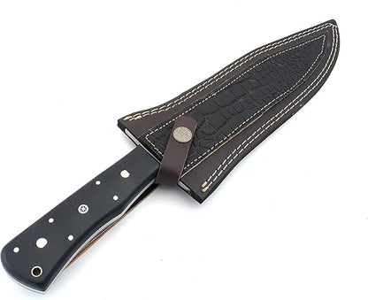 Nooraki - 15" Handmade Full Tang Hunting Knife with Leather Sheath, Multipurpose Bowie Knife with Micarta Handle for Everyday Carry, Outdoor Camping and Hunting