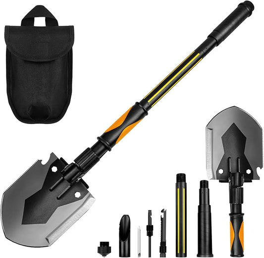 28" Tactical Folding Shovel Military Multi-Tool - Entrenching Tool with Pick/Axe/Saw, Carry Case - Portable for Car, Camping,Snow, Hiking, Survival Gear