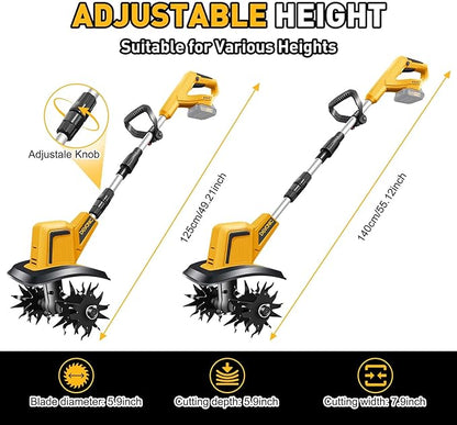 DEVONIC Cordless Electric Garden Tiller,21V 330RPM Tiller Cultivator 8" Tilling Width and 6" Depth Garden Rototiller with 2 * 2.0Ah Batteries for Lawn/Gardening (Cordless Tiller+2 Batteries)