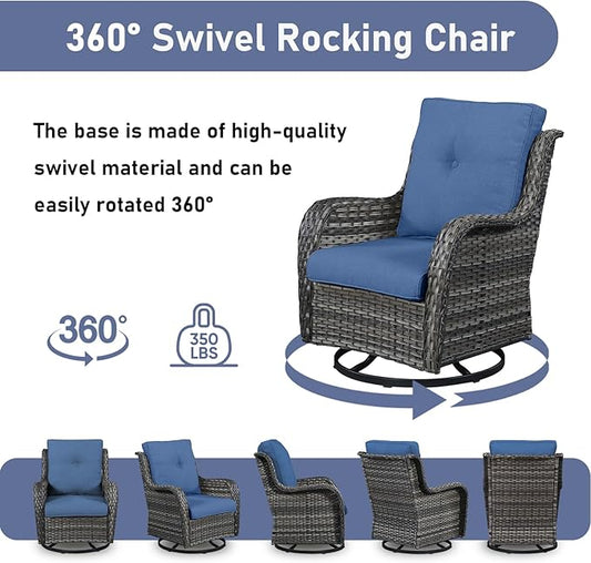 Patio Wicker Chairs Swivel Rocker,3 Pieces Patio Furniture Set with 360 Degree Wicker Swivel Rocking Chairs and Side Table for Garden,Porch,Backyard