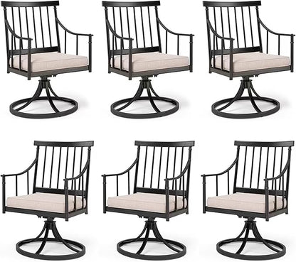 PHI VILLA Swivel Chairs Set of 6 Patio Dining Rocker Chair with Cushion Rocking Patio Furniture for Garden Backyard Bistro, Beige