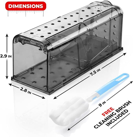 Humane Mouse Trap Pack of 4 - No Kill - Live Mouse Traps Indoor for Home Use - Reusable Rodent Traps for House Indoor, Safe & Effective Rat Trap Outdoor - Humane Mice Control with Cleaning Brush