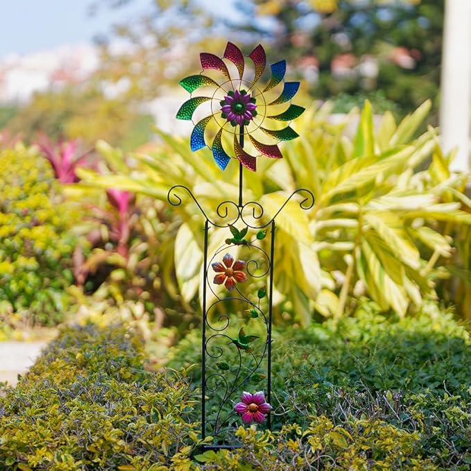 12.8” Wind Spinners Outdoor,Waterproof Wind Spinners for Yard and Garden,Kinetic Wind Spinner with Weather Vane,Yard Art Wind Sculptures & Spinners,Metal Muti-Color Pinwheels for Lawn Patio