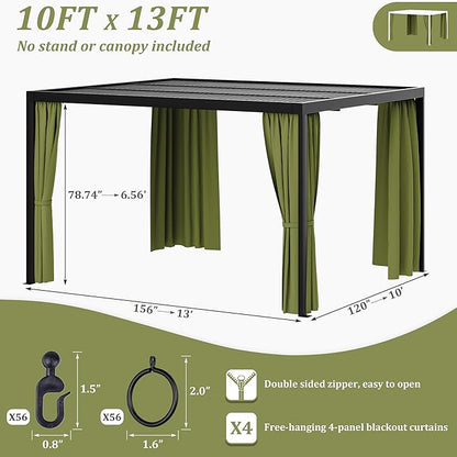 Gazebo Universal Replacement Privacy Curtain,10'×13' Gazebo Outdoor Waterproof Curtains, 4-Panels Sidewall Curtains with Double Zipper for Patio Canopy, Garden and Backyard (Curtain Only)