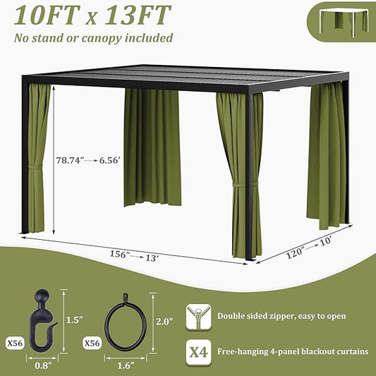 Gazebo Universal Replacement Privacy Curtain,10'×13' Gazebo Outdoor Waterproof Curtains, 4-Panels Sidewall Curtains with Double Zipper for Patio Canopy, Garden and Backyard (Curtain Only)