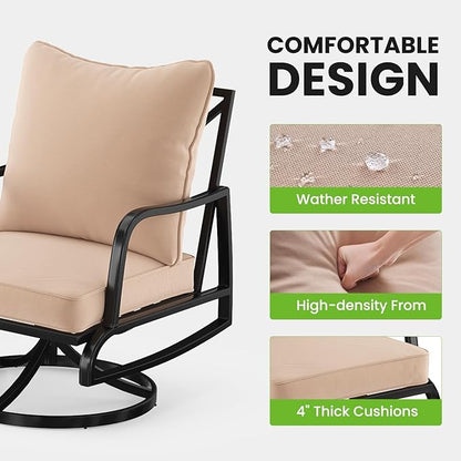 Soohow Patio Furniture Set, 4 Piece Outdoor Patio Furniture Set, 2 x Outdoor Swivel Chair, 1 x 2-Seats Sofa and 1 x Coffee Table, Metal Conversation Set for Porch, Balcony, and Backyard