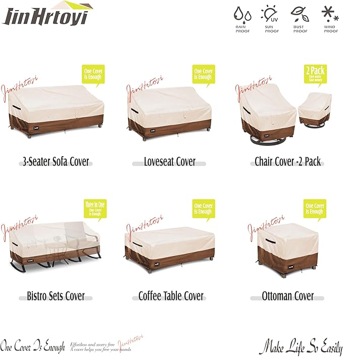 2-Seater Outdoor Couch Cover,58" Wx32 Dx31 H Inches Patio Loveseat Cover,100% Waterproof Heavy Duty Patio Sofa Covers,Patio Furniture Covers,Beige&Brown