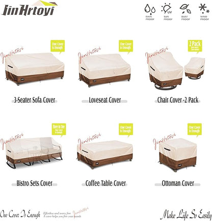 2-Seater Outdoor Couch Cover,58" Wx32 Dx31 H Inches Patio Loveseat Cover,100% Waterproof Heavy Duty Patio Sofa Covers,Patio Furniture Covers,Beige&Brown