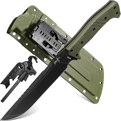 Machete w Kydex Sheath, 15'' Camping Machetes for Cutting Trees Heavy Duty,DC53 Steel Blade - 62 HRC, Full Tang Survival Machete w Firestarter, Non-Slip Handle, Ideal for Yard Work, Hunting,Outdoor