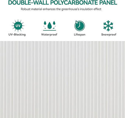 YITAHOME 6X12FT Polycarbonate Greenhouse Large Heavy Duty Green Houses Outdoor Greenhouses Aluminum Sliding Doors Vent Window for Garden Backyard, Silver
