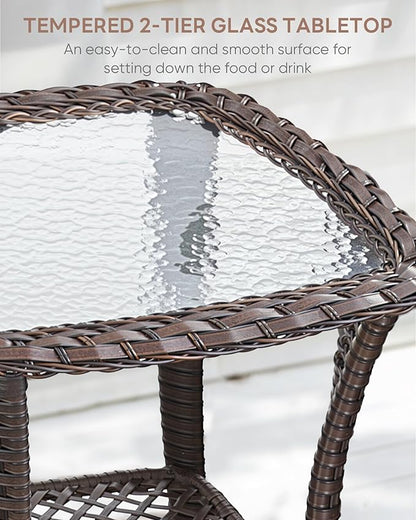 3 Piece Patio Swivel Chairs and Side Table Set - High Back Outdoor Brown Wicker Rattan Rocking Glider with Thick Cushions for Porch Apartment Deck Yard Poolside Garden - Baby Blue