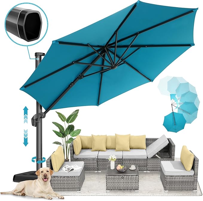 HOTIME10ft Large Cantilever Patio Umbrellas - Upgrade and Intensify - with 360 Rotation and 5 Angles Adjustment - Aluminum Offset Pool Umbrella Square Outdoor Umbrella for Patio Garden Deck Pool