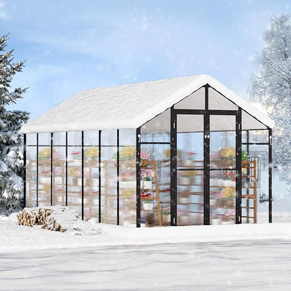 VEVOR Polycarbonate Greenhouse, 8 x 14 Ft, Outdoor Greenhouse with 2 Vent Windows, Pavilion Styled Greenhouse with Hinged Door, Aluminum Large Walk-in Greenhouse Kit for Outside Garden Backyard