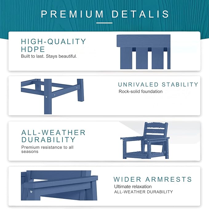 7 Piece Patio Dining Set with 11ft Patio Umbrella (Cream-White), 7 Navy Outdoor HDPE Dining Set with 6 Chairs + 1 Large Table, for Market, Pool, Garden, Backyard, Deck