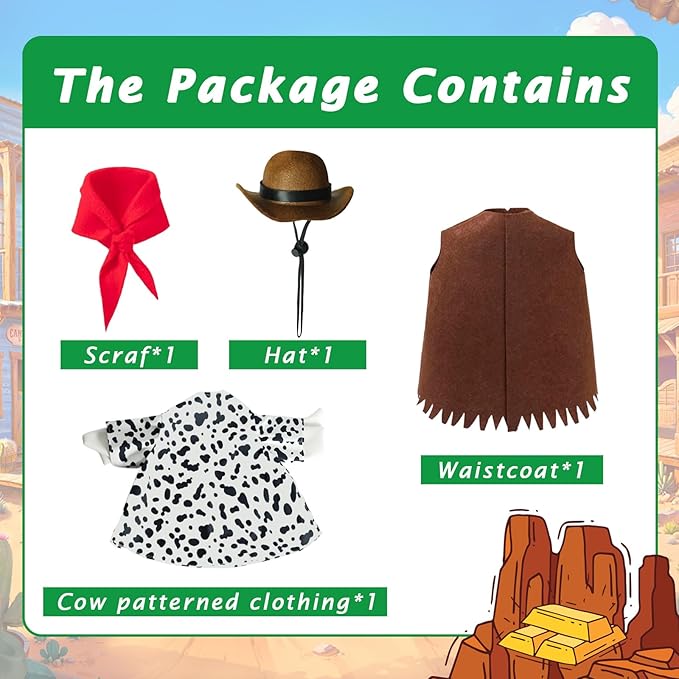 Western Cowboy Porch Goose Outfits for 23" Lawn Statues, Cute Cowboy Hat, Triangular Scarf & Clothes Set for Concrete/Plastic/Cement Goose, Western Theme Costume for Outdoor Patio, Yard Decor