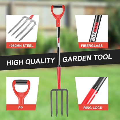 4-Tine Heavy Duty Pitchfork Digging Fork Garden Fork Pitch Forks with Fiberglass Handle for Gardening, Hay,Digging Potatos,43 inches
