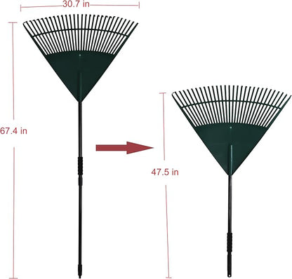 Kylin Gardening Rake Set 3-Piece - Poly Lawn Rake(30T ),Steel Garden Rake(24T ),11 Tine Shrub Tools -Telescopic Steel Handle for Adult or Kids