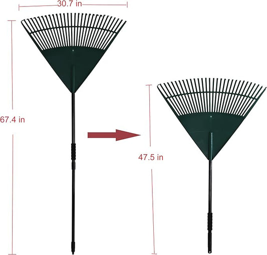 Kylin Gardening Rake Set 3-Piece - Poly Lawn Rake(30T ),Steel Garden Rake(24T ),11 Tine Shrub Tools -Telescopic Steel Handle for Adult or Kids
