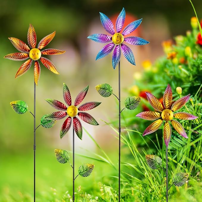 Stargarden 4Pcs Metal Outdoor Wind Spinners, Small Pinwheels for Yard, Decorative Garden Stakes for Patio,Lawn, Outdoor