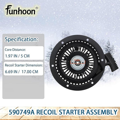 590749A Pull Starter Recoil Starter Assembly for Tecumseh Snow King HM100 HMSK80 HMSK85 HMSK90 HMSK100 HMSK105 HMSK110 LH318 LH358 Engines Snow Blowers Replaces 590749 590789 590672 590733