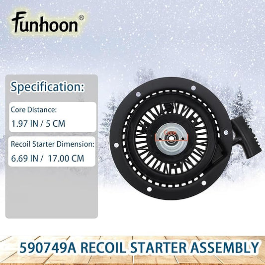 590749A Pull Starter Recoil Starter Assembly for Tecumseh Snow King HM100 HMSK80 HMSK85 HMSK90 HMSK100 HMSK105 HMSK110 LH318 LH358 Engines Snow Blowers Replaces 590749 590789 590672 590733