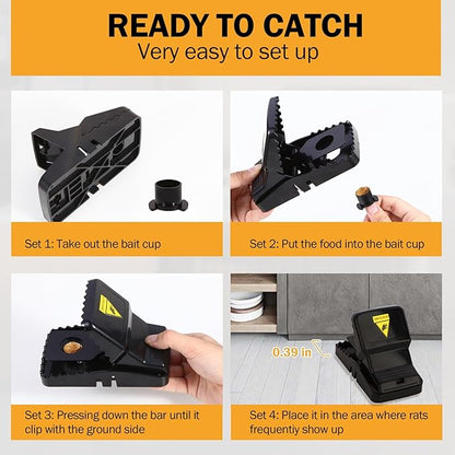 Feeke Rat Trap, Large Mouse Traps, Mouse Traps Indoor for Home, Instant Kill Traps for Mouse Rat Chipmunk, Quick Set Up and Reusable - 6 Pack, Black