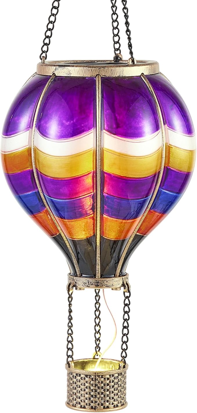 TERESA'S COLLECTIONS Hot Air Balloon Solar Lantern for Halloween Garden Decor, Flickering Flame Hanging Solar Light for Outdoor Yard Tree Porch Lamp Decorations Outside, Gift for Halloween Party