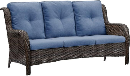 HUMMUH 3-Seat Outdoor Wicker Sofa PE Rattan Patio Couch with Thick Cushions,Deep Seat High Curved Back Armset Patio Sofa…