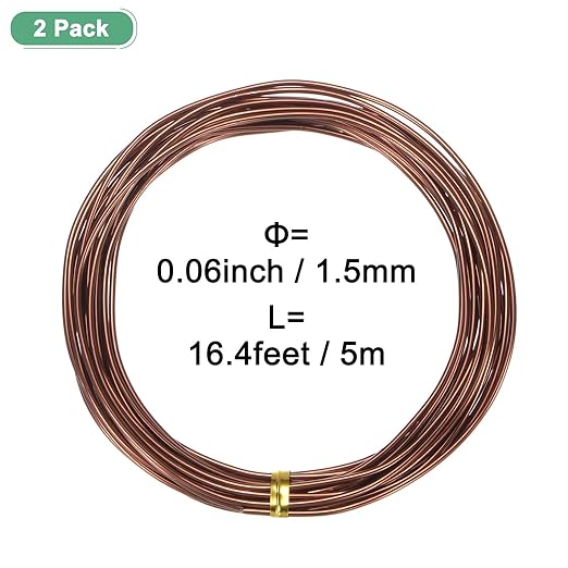 2-Rolls 1.5mm Bonsai Training Wire, 32.8 Feet Total Anodized Aluminum Bonsai Wires for Bonsai Tree Shaping/Branches Fixing/Trunk Holding/DIY Crafting [16.4ft Each, Bronze]