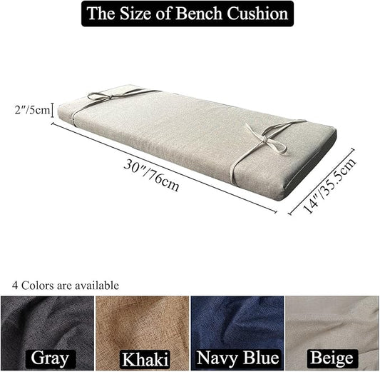 30 x 14 Inch Piano Bench cushons for Indoor Furniture with Ties Non Slip Kitchen Dining Room Bench seat Cushion for Show Storage, Window, Settee, Ottoman，Beige