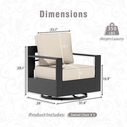 3 PCS Aluminum Patio Conversation Set - Outdoor 3-Seater Sofa, 2 360° Swivel Chair with 6" Thick Water-insistant Cushions, All-Weather Use Frame, Removable Cover, Ideal for Garden, Poolside (Beige)