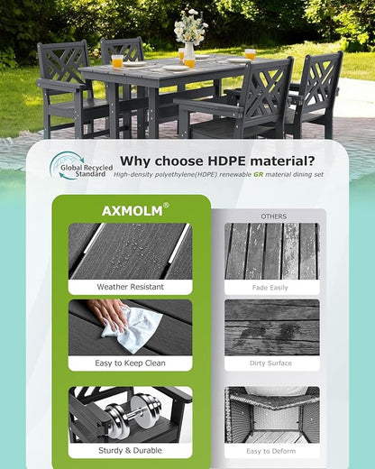 10 Piece HDPE Outdoor Dining Set for 8, Patio Dining Furniture Set with 2 Table and Umbrella Hole, Outdoor Table and Chairs for Garden, Poolside, Backyard, Deck