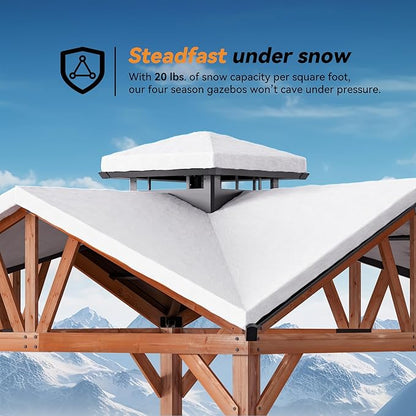 Modern Shade Cedar Wood Gazebo 12’ x 12’, Heavy Duty Hardtop Gazebo with Steel Roof, Water Resistant, Wind Resistant, Solid Wood Framed Pavilion, Perfect for Your Permanent Outdoor Pavilion
