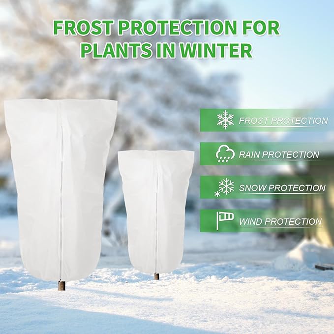 2 Pack 72"x47" Winter Plant Cover Freeze Protection, 3 oz/yd² Warm Shrub Covers with Zipper Drawstring, Frost Cloth Blankets for Fruit Tree Potted Plants Garden Cold Weather Protector
