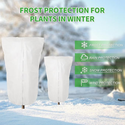 2 Pack 72"x47" Winter Plant Cover Freeze Protection, 3 oz/yd² Warm Shrub Covers with Zipper Drawstring, Frost Cloth Blankets for Fruit Tree Potted Plants Garden Cold Weather Protector