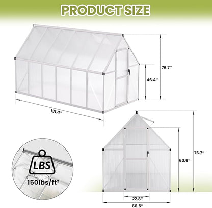 Garvee 6x11 FT Outdoor Greenhouse with Windproof Aluminum Frame, Polycarbonate Greenhouse, Lockable Door and Ajustable Roof Vent, Aluminum Walk-in Greenhouses, for Backyard, Lawn