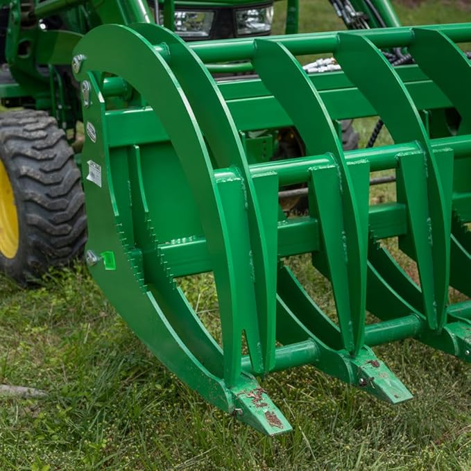 Titan Attachments 60" HD Root Grapple Rake Attachment, Fits John Deere Hook & Pin Tractors, Twin 3,000 PSI Cylinders, Clears Rocks, Logs, Brush, & Debris, Tractor Accessories & Attachments